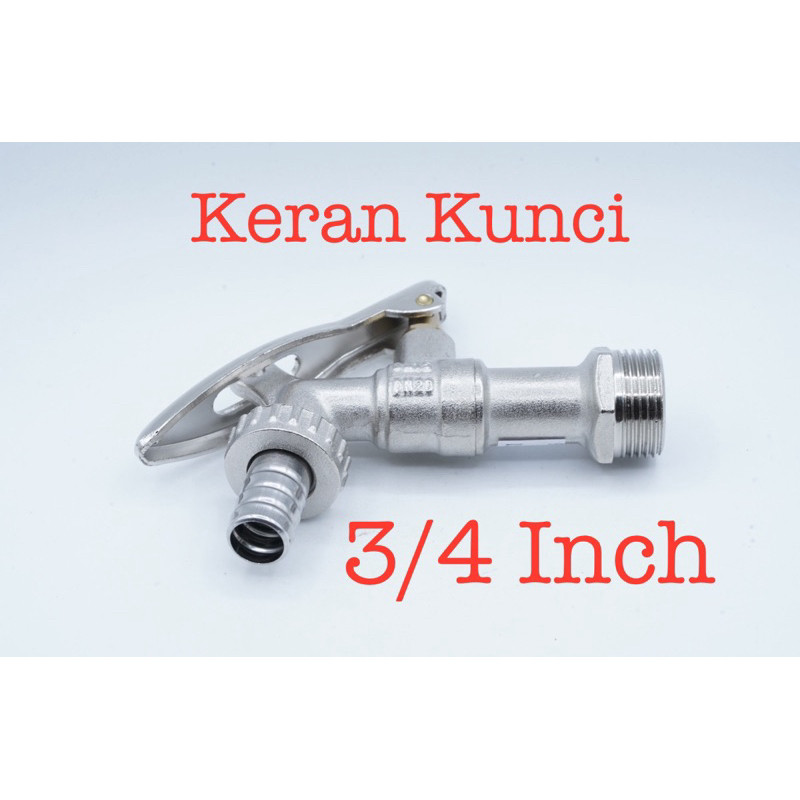 Brass Lockable Ball Bibcock 3/4" 3/4 inch Keran Air Stop Kran Taman Dinding Tembok Dengan Kunci Kuni