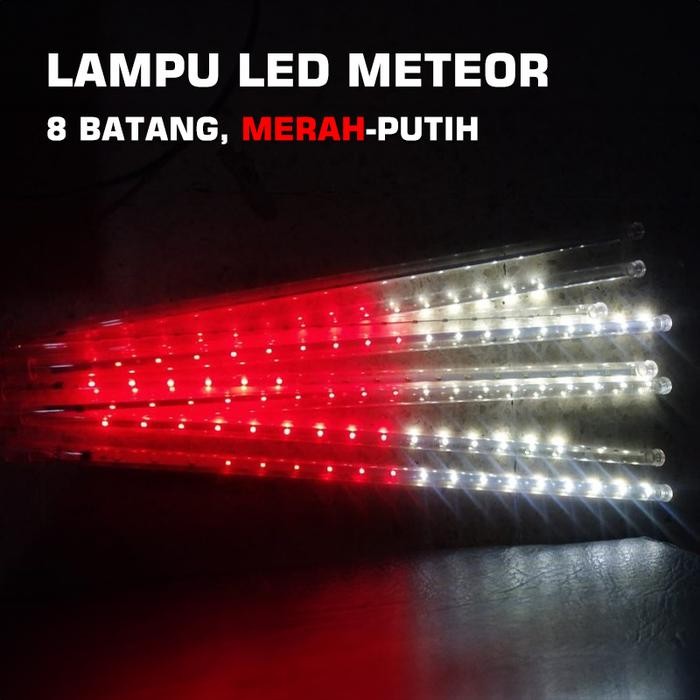 Lampu Meteor LED Merah-Putih 50cm 8 Batang / Lampu Hujan Meteor RGB - Merah-Putih