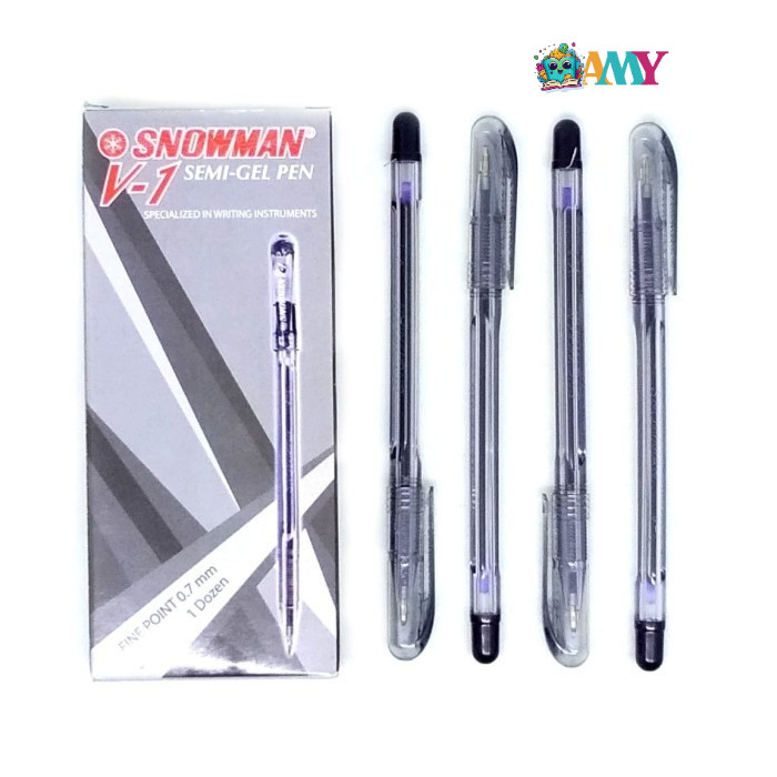 

(1PAK ISI 12PCS)SNOWMAN BALLPOINT V-1 HITAM AMY STASIONARY