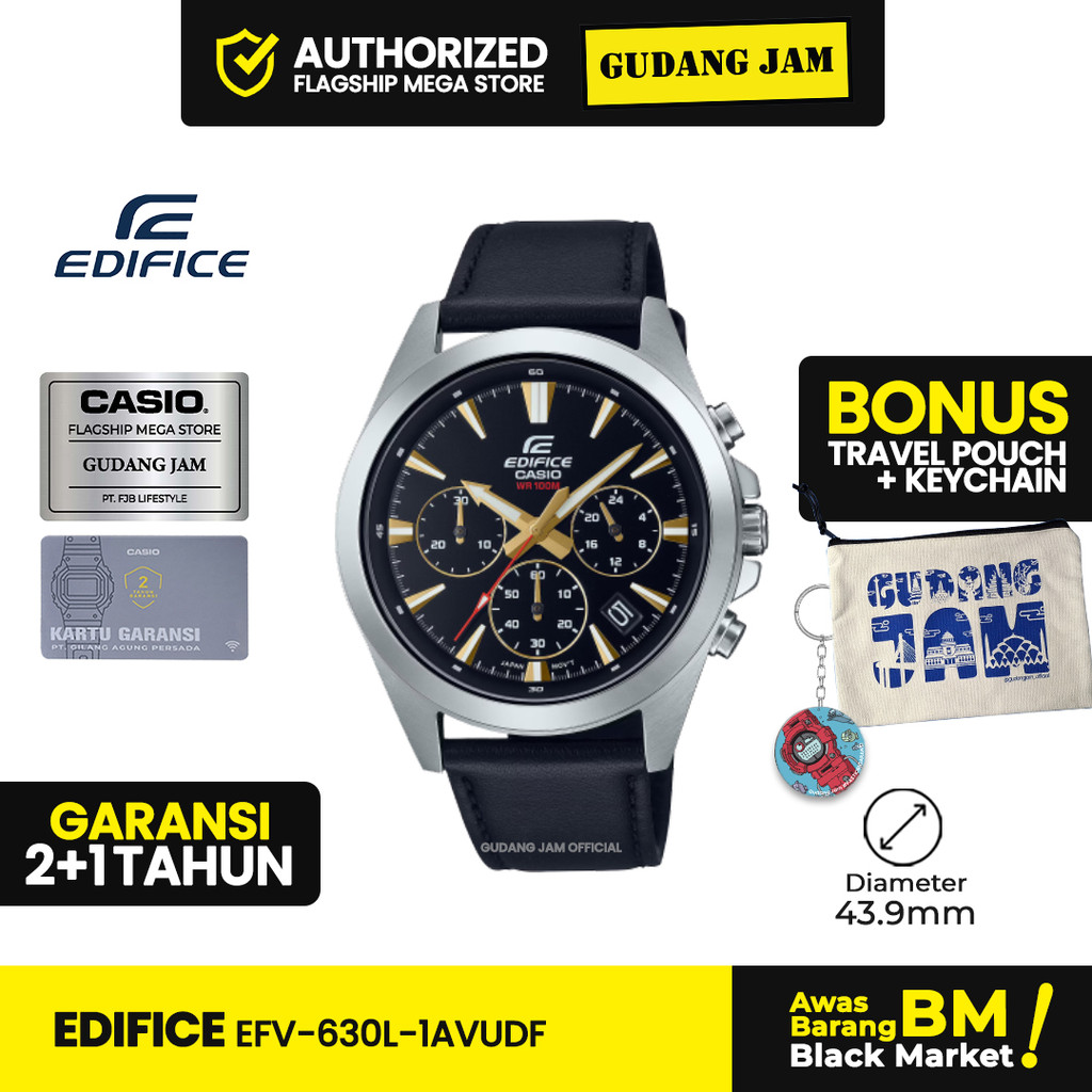 Jam Tangan Pria Edifice EFV-630L-1AVUDF EFV-630L-1AV Analog Strap Kulit