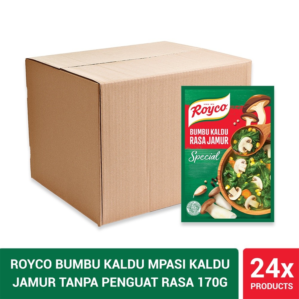 

Royco Bumbu Kaldu Mpasi Kaldu Jamur Tanpa Penguat Rasa 170g (Isi 24)