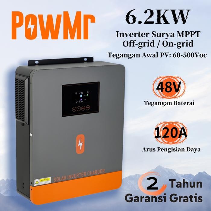 PowMr 6.2KW Hybrid Solar Inverter Hybrid Grid Tie MPPT Hybrid Inverter 48V 500VDC Off-Grid / Grid Ti