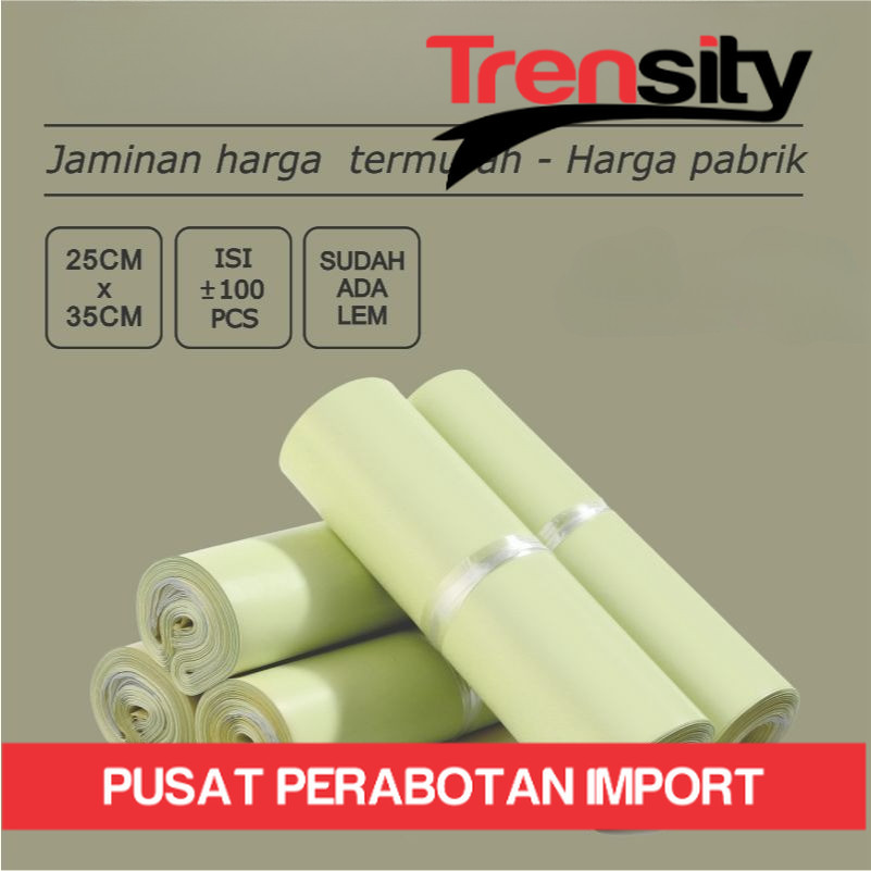 POLYMAILER ±100PCS 25x35CM CREAM PREMIUM GLOSSY PLASTIK POLYMAILER *TRENSITY*