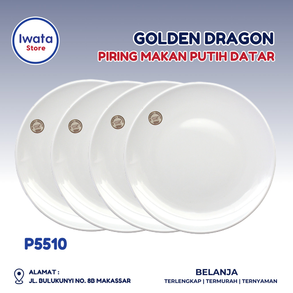 GOLDEN DRAGON PIRING MAKAN PUTIH DATAR P5510