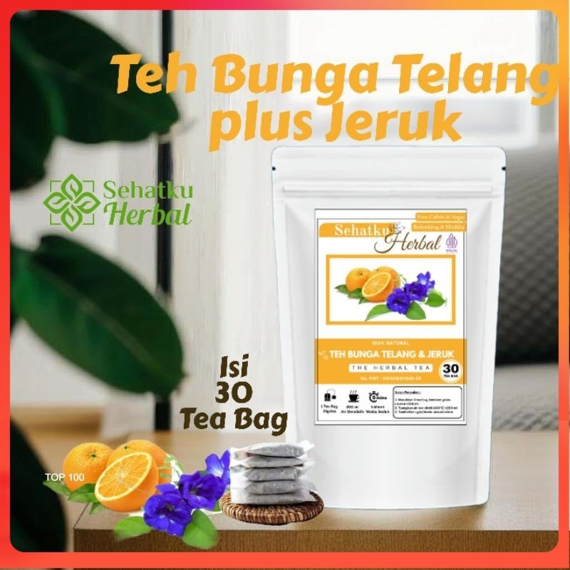 

SEHATKUHERBAL Teh Bunga Telang plus Jeruk tea : Butterfly pea flower with orange tea Isi 30 Tea bag