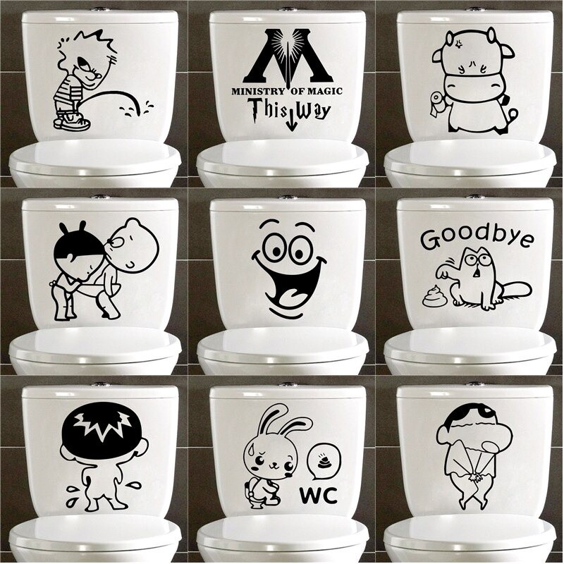 

Stiker Dinding toilet Seni Poster Dinding Kamar Mandi Ruang Keluarga Dekorasi Rumah Poster Vinil Dinding Kreatif Stiker Toilet Tahan Air Model Kartun