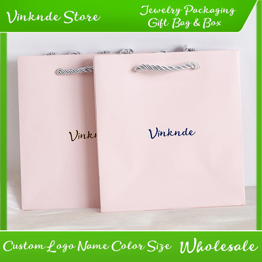 

New Bulk Custom Paper Tote Bags With Ribbon Cardboard Jewelry Gift Packaging Pouch Chic Small Wedding Ring Shopping Gift Bag