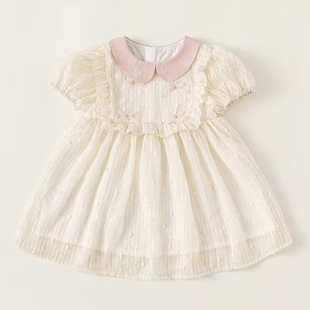 LaRubi - Dress Classic Kerah pink lengan pendek anak bayi perempuan 12 18 24 bulan 1 2 3 tahun gaun 