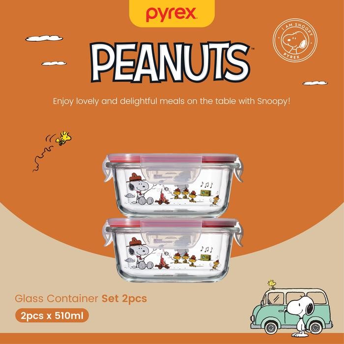 PYREX Snoopy Food Container 2Pcs / Kotak Makan Kaca - Set 2pcs