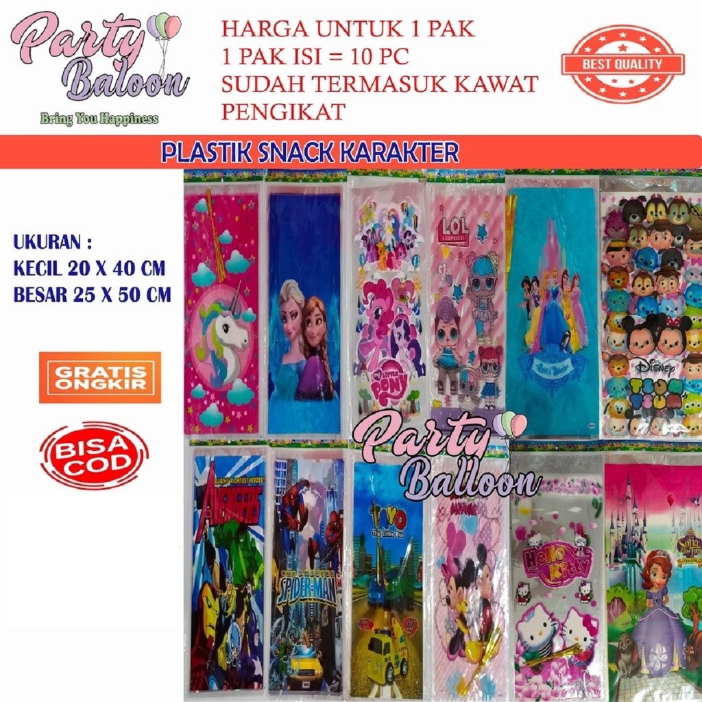 

Plastik Opp Snack Karakter Besar kecil Ulang Tahun Set Ultah Souvenir isi 10 pc Murah