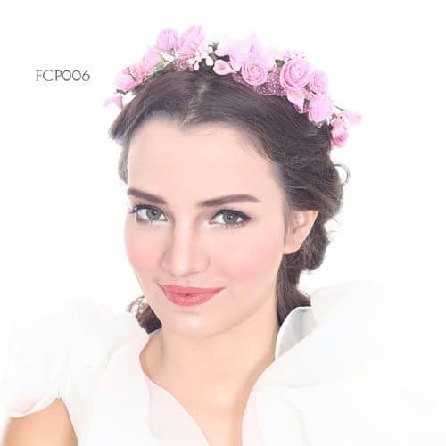 Mahkota Rambut Aksesoris Flower Crown Wedding Pesta Bunga Pink Fcp006