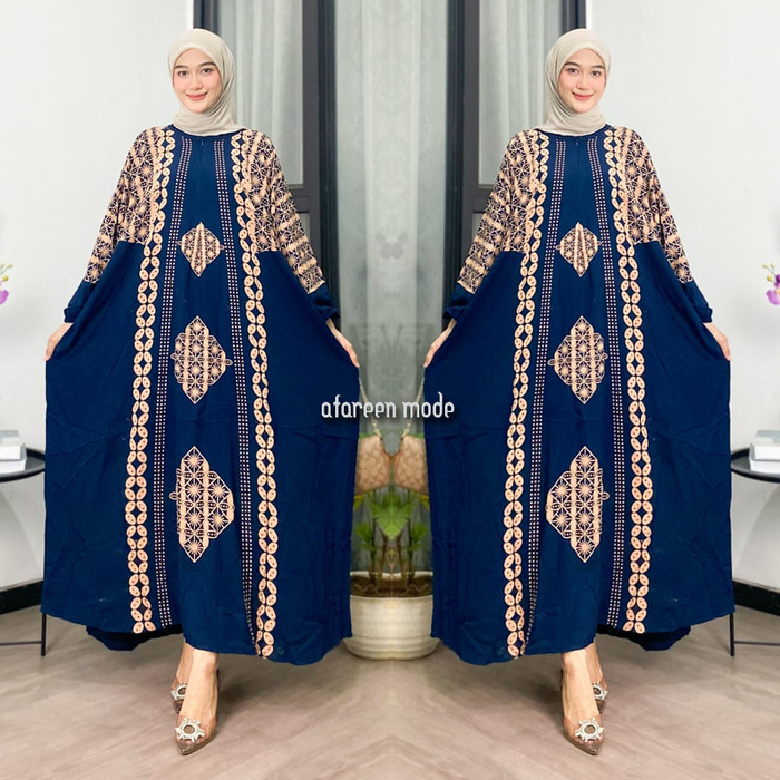 [Kaftan Lebaran] Daster Kaftan Daster Rayon Longdress Busui Resleting Depan Super Jumbo - Navy