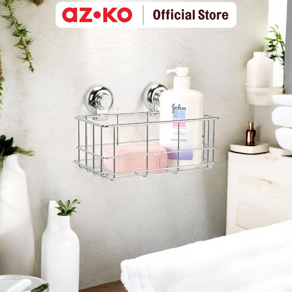 AZKO Stora Rak Dinding Kamar Mandi - Silver Shower Wall Shelf Organizer Tempat Sampo Sabun Rak Tembo