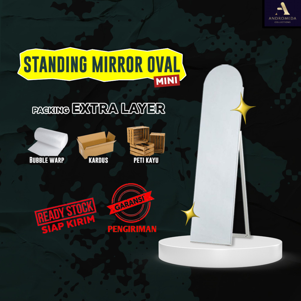 STANDING MIRROR FRAMELESS OVAL MINI - AESTHETIC | STANDING MIRROR MURAH