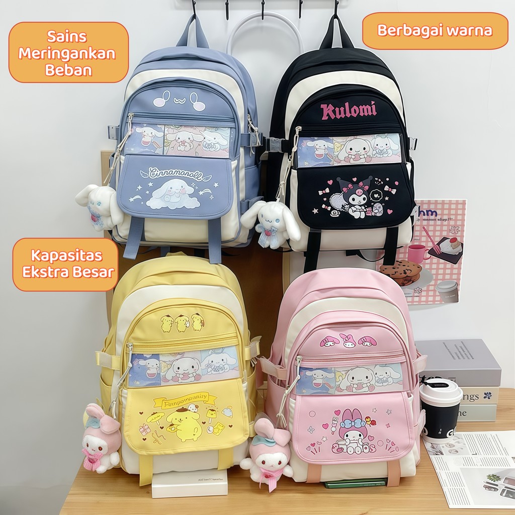 [Dilengkapi dengan liontin]Tas Sekolah Cinnamoroll Besar/Tas kuromi/Tas ransel anak /tas cinnamoroll