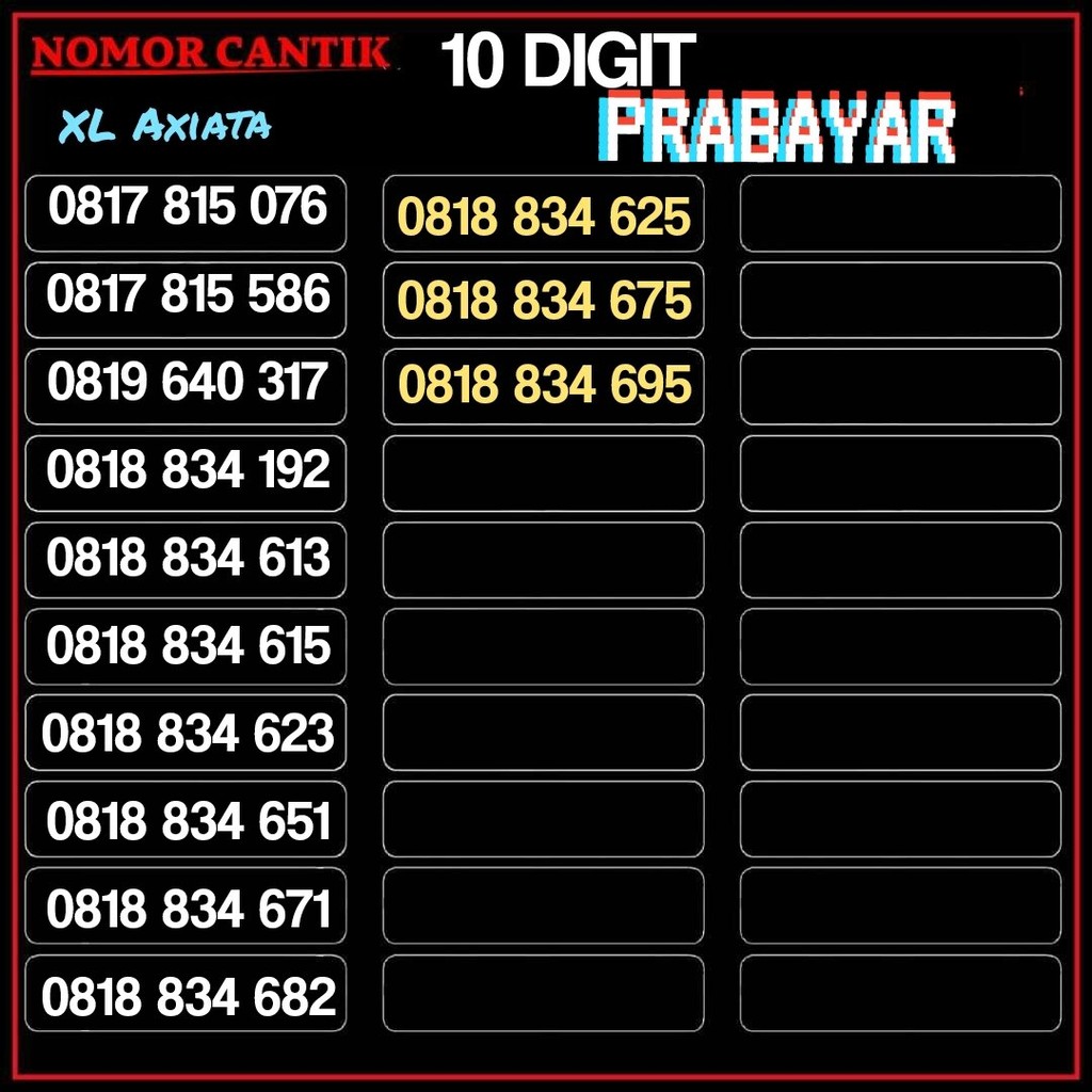 Nomor cantik xl 10 digit