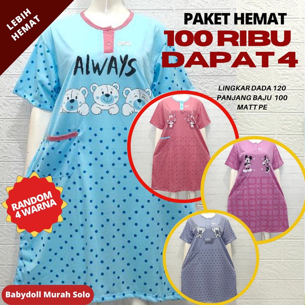 HT65R Daster Murah 100ribu dapat 4 Daster Jumbo Lingkar Dada 120 Muat BB 85 Kg