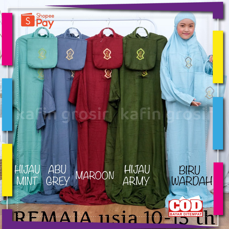 [PREMIUM ORIGINAL] Mukena Anak Remaja Usia 10-14 tahun Terompah Terusan Bali Polos Mukenah Hadramaut