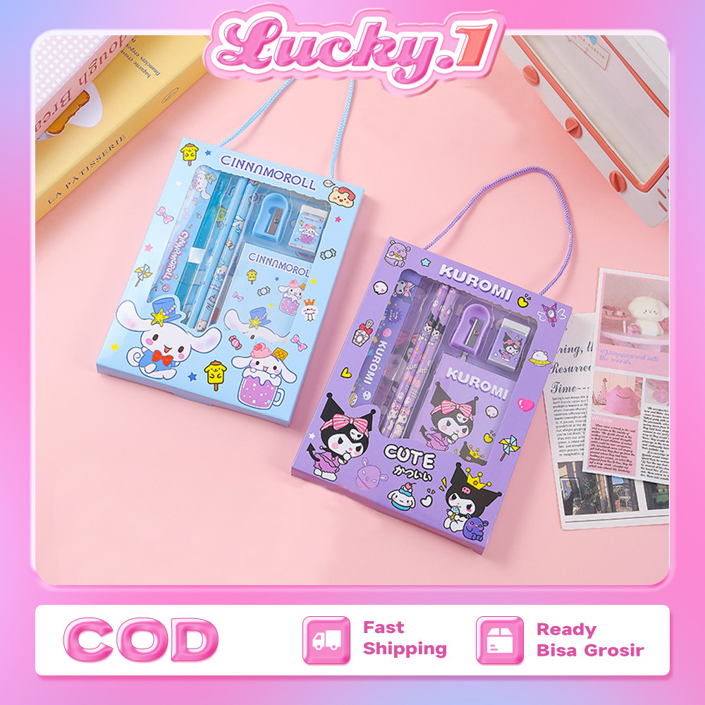 

Set Alat Tulis Sanrio 6 in 1 Mini Anak Sekolah Penghapus Penggaris Pensil Serutan Stationary Set