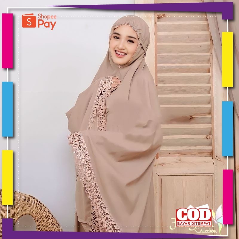 [PREMIUM ORIGINAL] Mukena Dewasa Mukenah Katun Resleting Renda Mewah Free Tas