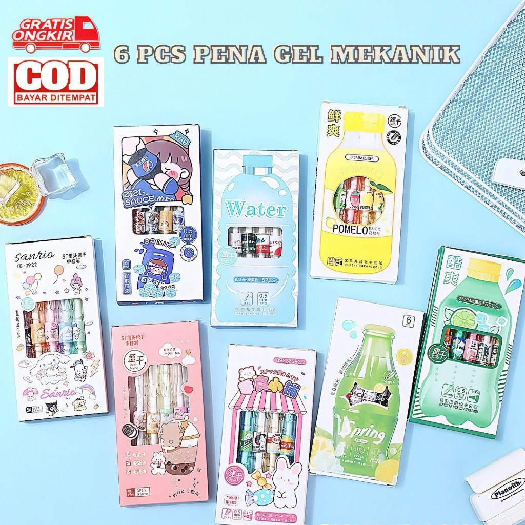 

(BISA COD) 6 pcs Pena gel lucu/ Set Pulpen Gel Lembut/ Ballpoint Mekanik Karakter Pulpen Set Isi /Alat Tulis Pulpen (0.5mm HITAM)
