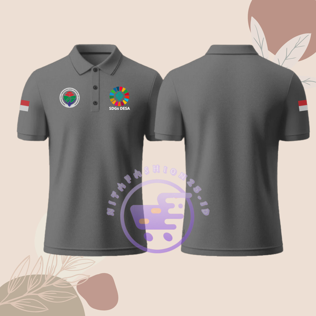 Baju Poloshirt berkerah lengan pendek Desain Logo SDGs DESA tampilan Polos belakang untuk pria dan w