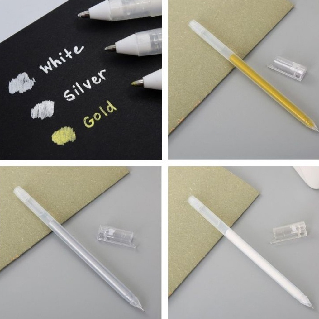 

1step Pulpen Tinta Warna Putih/Emas/Silver Gel Ink Pen Metalic Pen S118