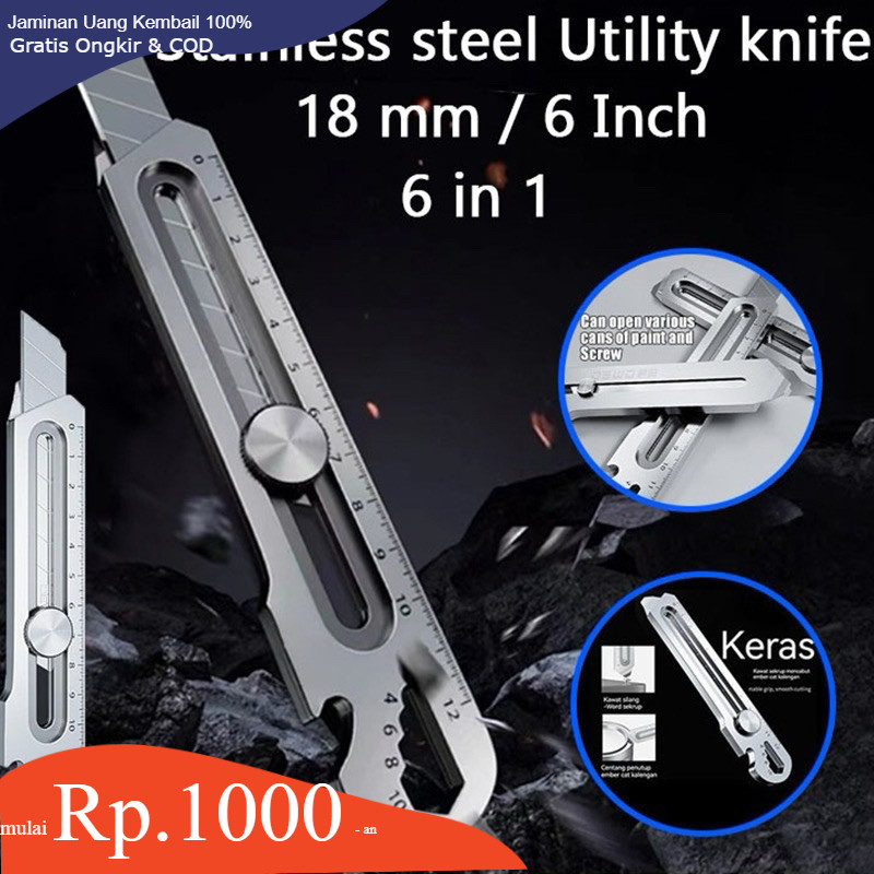 

COD Cutter Stainless Multifungsi 18 MM Tahan Karat - Model Pisau Cutter Stanless