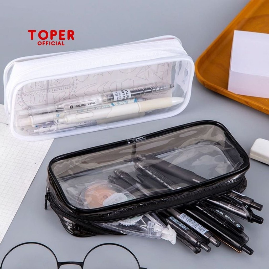 

TOPER Kotak Pensil Transparant Tempat Penyimpanan Alat Tulis Transparan Bening Aesthetic Kapasitas Besar Bahan Tebal