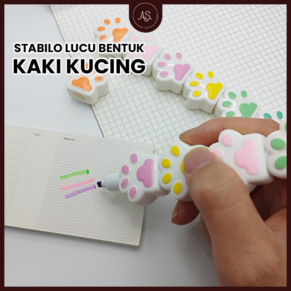 

AS Stabilo Lucu Set 5 Pcs + 1 Pcs Tutup Bentuk Kaki Kucing Highlighter