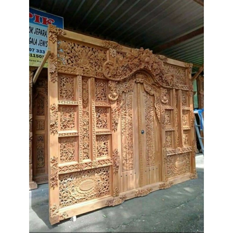 Pintu Gebyok Ukir Style Bali Ful Kayu Jati Motif Pintu Relif Ramayana