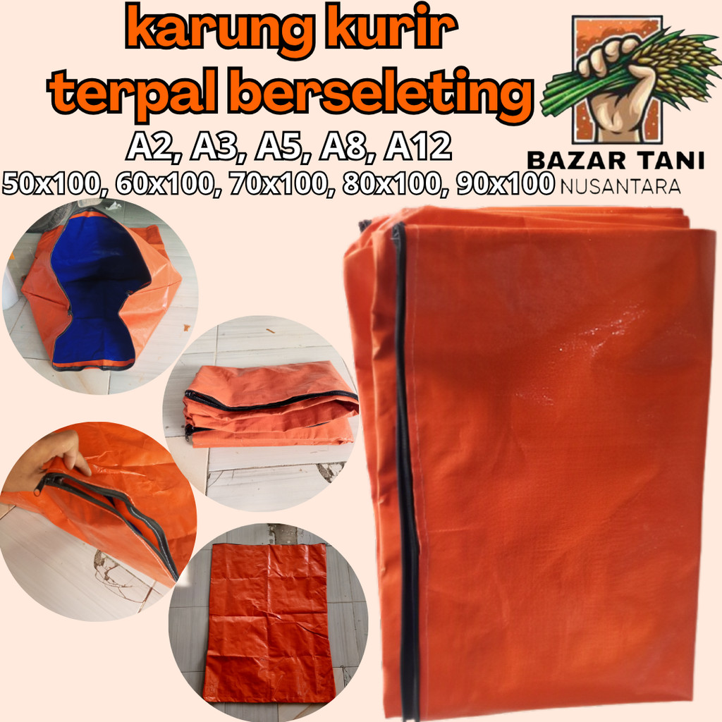 TAS KARUNG KURIR TERPAL / TAS PAKET  SERBAGUNA BERRESLETING WARNA OREN ANTI AIR