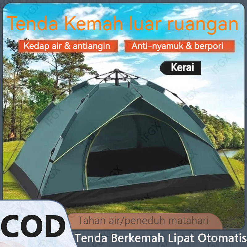 Tenda Camping 3-4 Orang Portable Waterproof Tenda Otomatis Tahan Air Lapisan Ganda