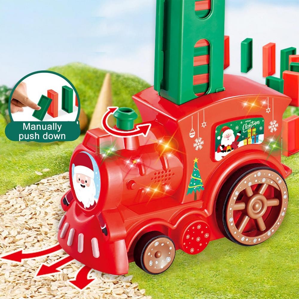 Electric Domino Train Toy Set Automatic Laying Domino Train  ristmas Domino Blocks Toy With Lights A