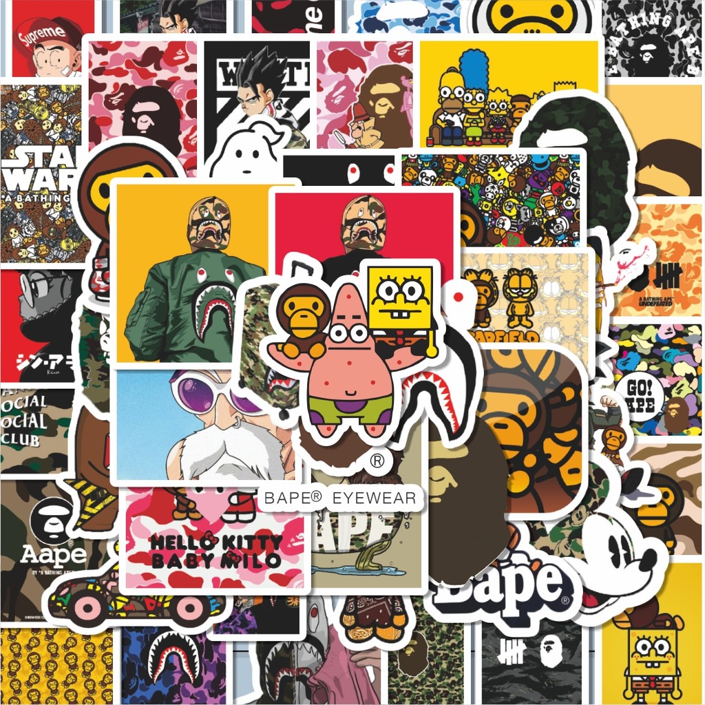 

100PCS Lucu Stiker Bape Shark Stiker Aesthetic Stiker Anti Air Stikers Berperekat Waterproof sticker decal buat Motor Helm Buku Journal Koper Casing HP Laptop Botol Minum Hadiah anak
