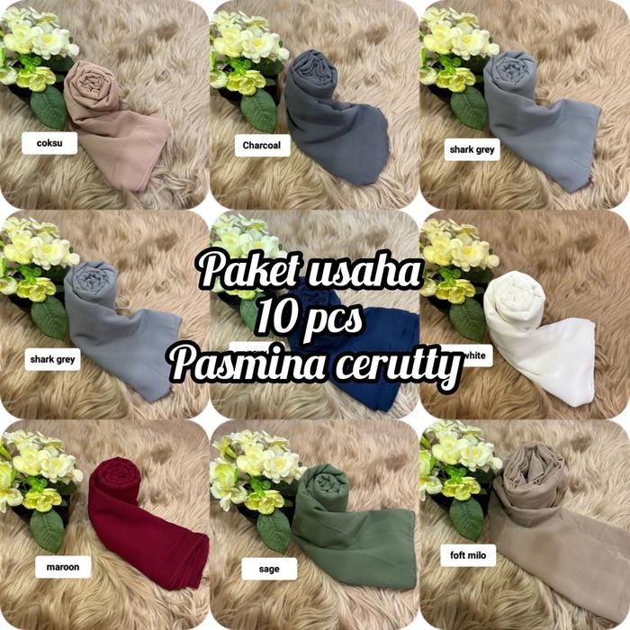 PAKET USAHA 10 PCS PASMINA CERUTY BABIDOOL ARMANY PREMIUM / HIJAB PASMINA CERUTY ARMANY - 10 pcs pak