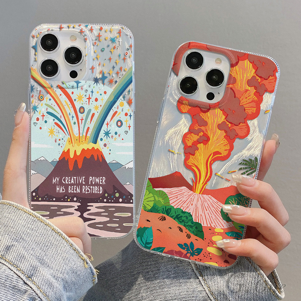 Letusan Gunung Berapi bulu anti jatuh TPU cangkang keras hp case for iPhone 16 Pro max 11 13 15 14 1