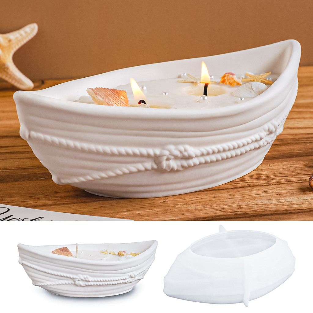 

DIY Boat Candle Bowl Silicone Mold Cement Storage Tray Molds Aroma Plaster Cup Resin Concrete Flowerpot Casting Mould Home Decor