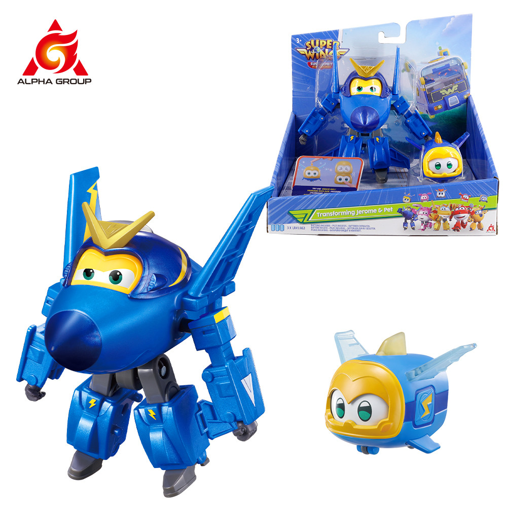 Super Wings 2-Pack Set 5 Inches Jerome Transforming from Airplane to Robot in 10 steps + Jerome Pet 