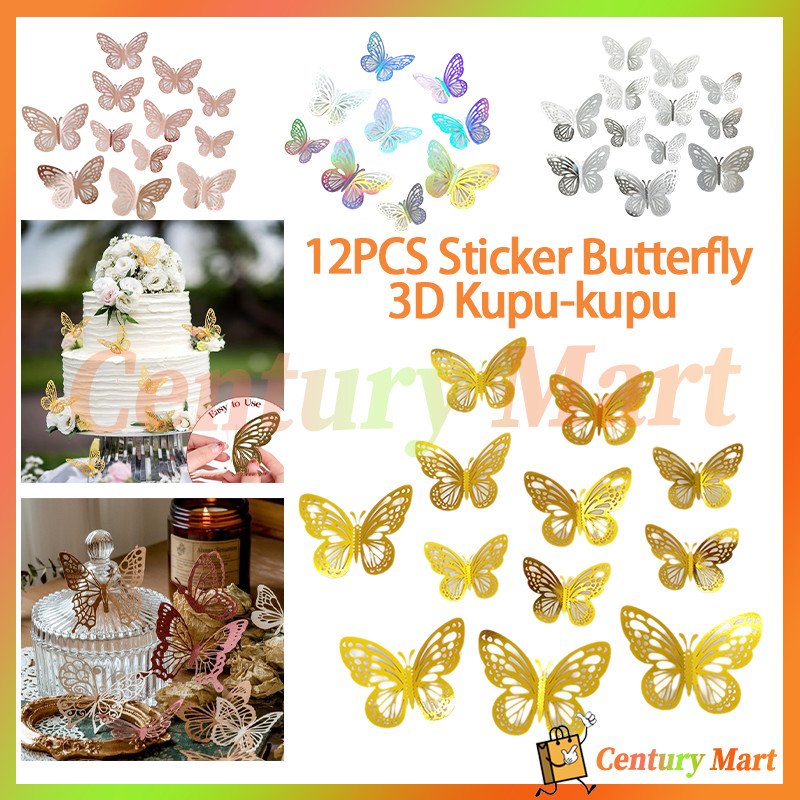 

CM 12PCS Sticker Butterfly 3D Kupu-kupu Dekorasi wallpaper dinding