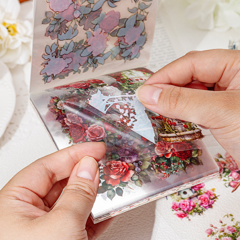 

50Sheets PET Stickers Flower Scrapbook Paper Creativity Adhesive Diy Sticker Hand Made Decorative Junk Journal Supplies