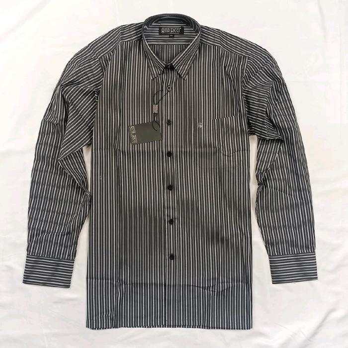 Kemeja Pria Rita Ricci Motif Salur Tartan - RR Salur Tartan Abu Panjang, L