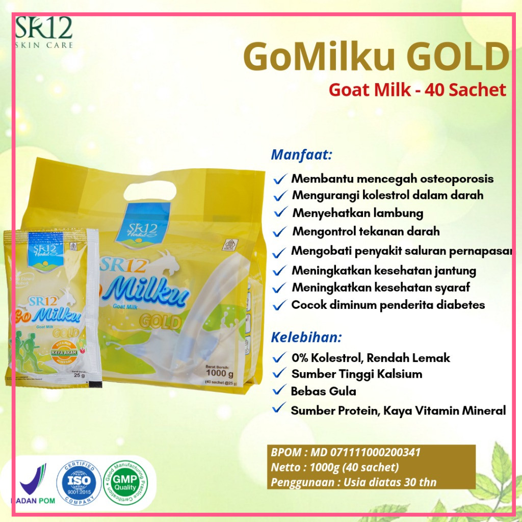

Gomilku Gold SR12 Kemasan 1Kg 40 Sachet Susu Kambing Etawa Susu Lansia Menjaga Kesehatan Tulang