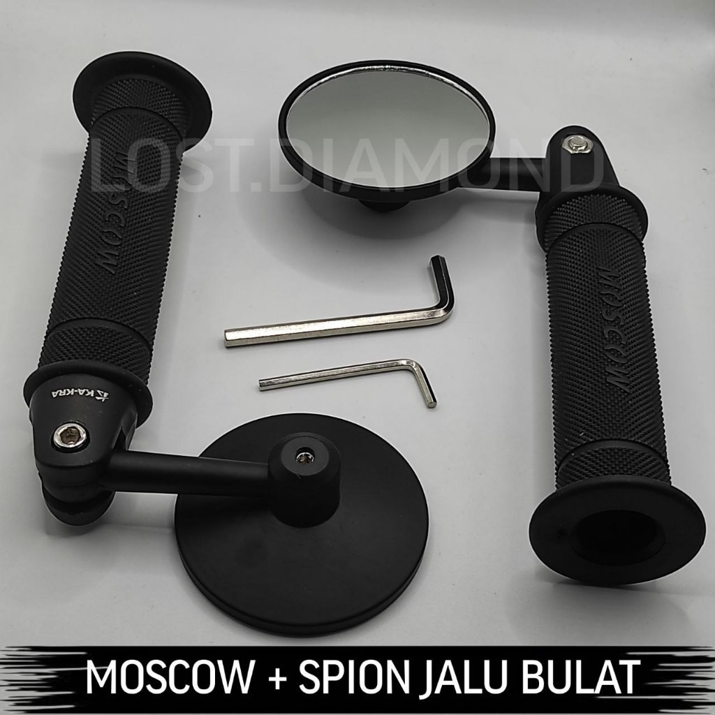 Spion Jalu Bulat Flexibel End Bar + Handgrip Moscow  Universal / KESEMUA MOTOR