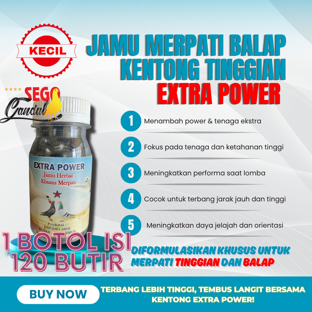 Jamu Merpati Balap Kentong Tinggian Extra Power 1 botol kecil isi 120 butir