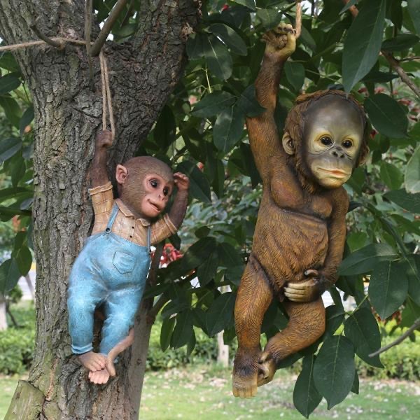 

Outdoor Garden Decoration Monkey Tree Rope Hanging Statue Creative Simulation Animal Sculpture Resin Little Monkey