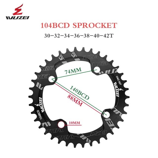 Chainring Wuzei 30T 32T 34T 36T 38T BCD 104 BCD narrow wide untuk single chainring sepeda 104BCD not