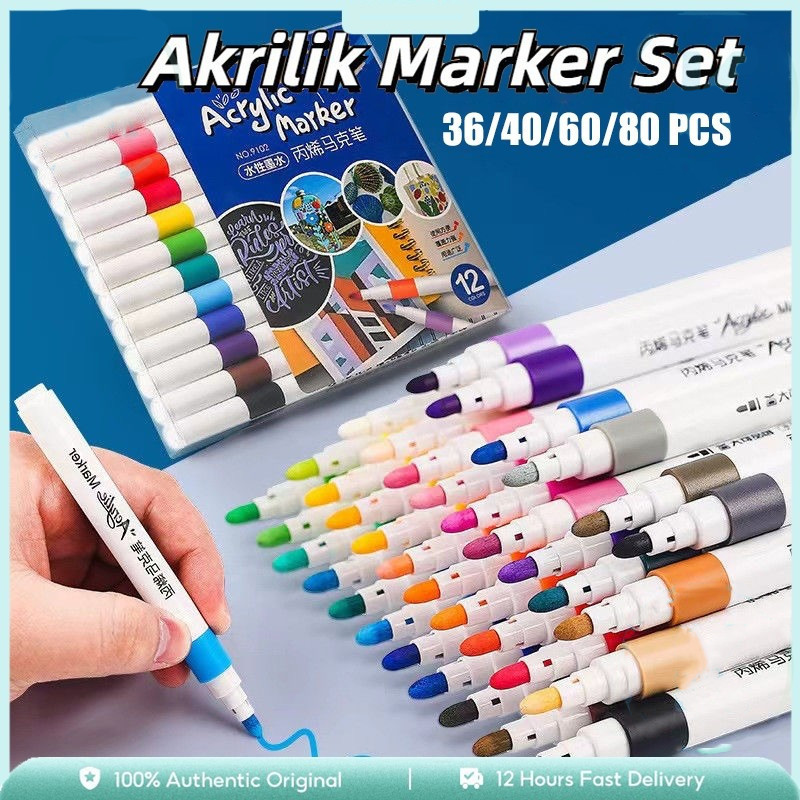 

Pen Akrilik Marker Set Spidol Akrili Painter DIY Painting Warna Cepat Kering Tahan Air Menggambar Kreativitas Seni Edukasi Anak 60/80 Colors