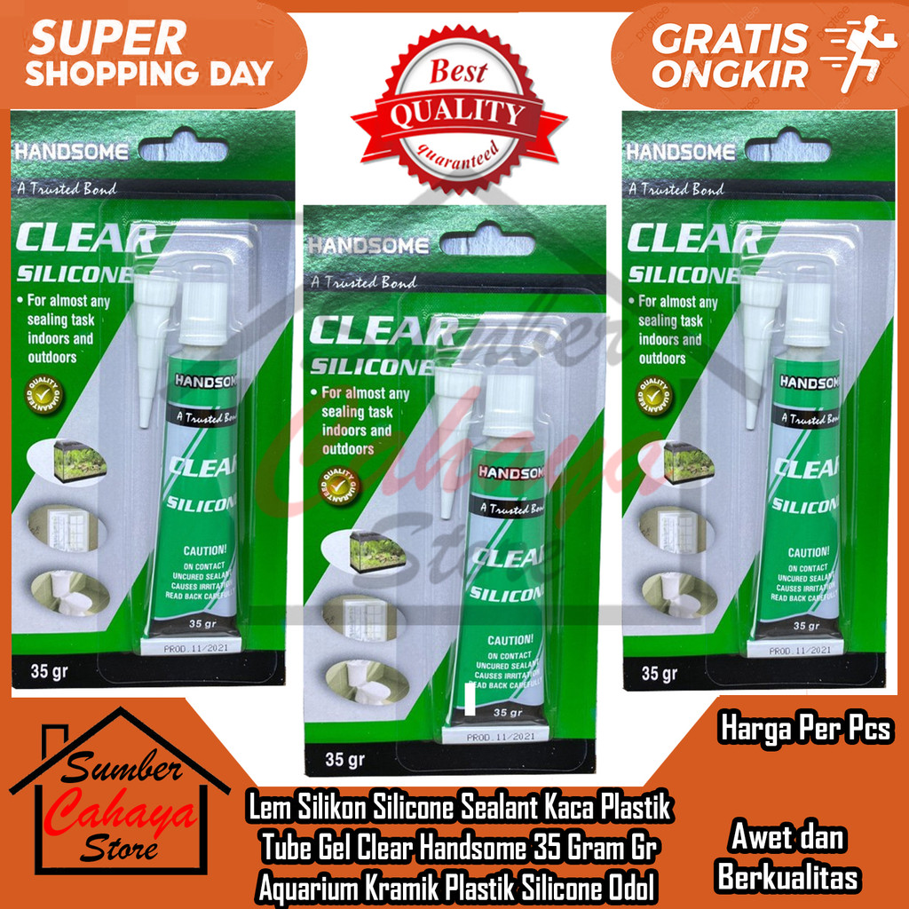 Handsome Lem Kaca Cair Silicon Sealant Tube 35 Gram Aquarium Kramik Lim Plastic Elgladio Clear Akuar