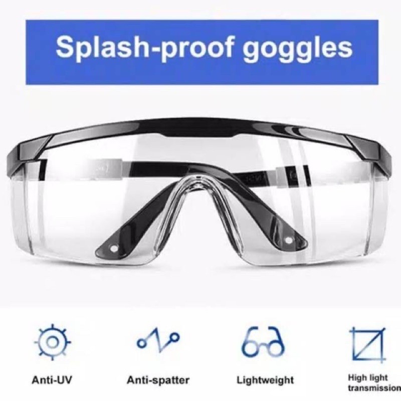 Kacamata Anti Virus dan Debu Stylist Kacamata Safety Glass Hitam Transparan | Kacamata  Anti Debu | 